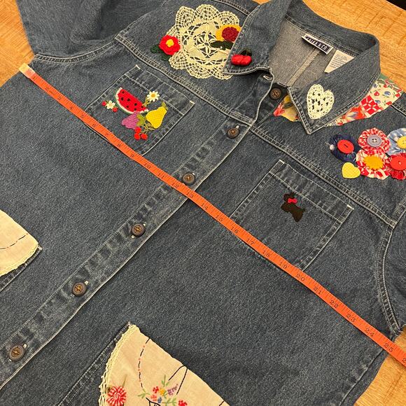 Vintage Handmade OOAK Denim Chore Shirt‎ Jacket XL Cottage Scottie Dog Grandma - Picture 15 of 16
